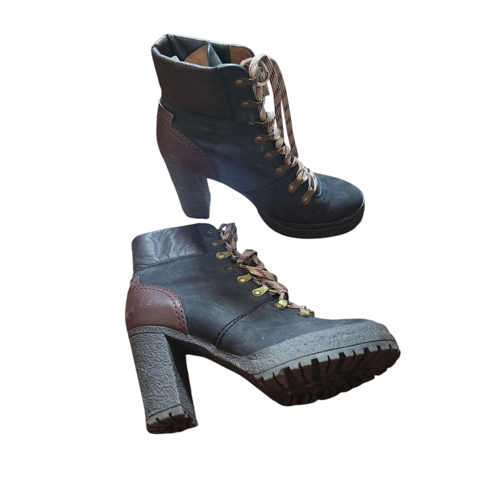 See By Chloe Eileen Lug Sole High Heel Lace Up Leather Ankle Boot Black 39 Us 9